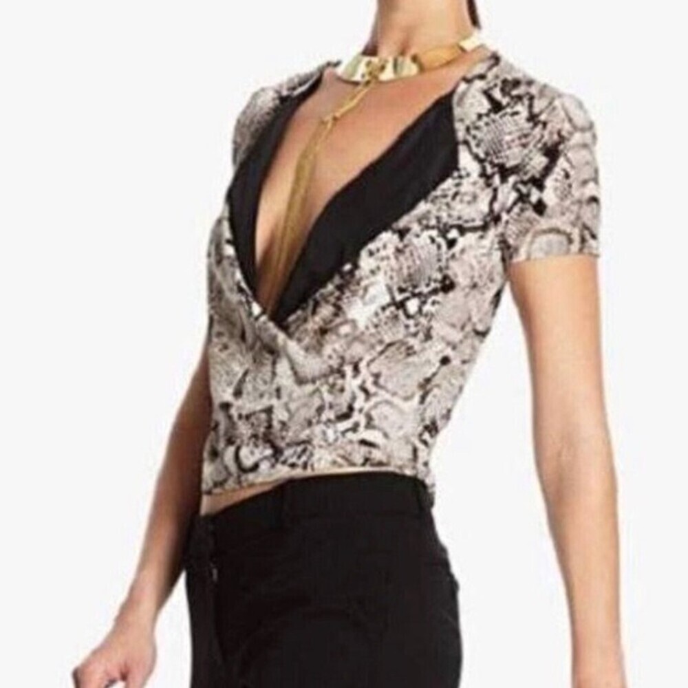BCBGMAXAZRIA Alvie Snake-Print Wrap Top SZ SM